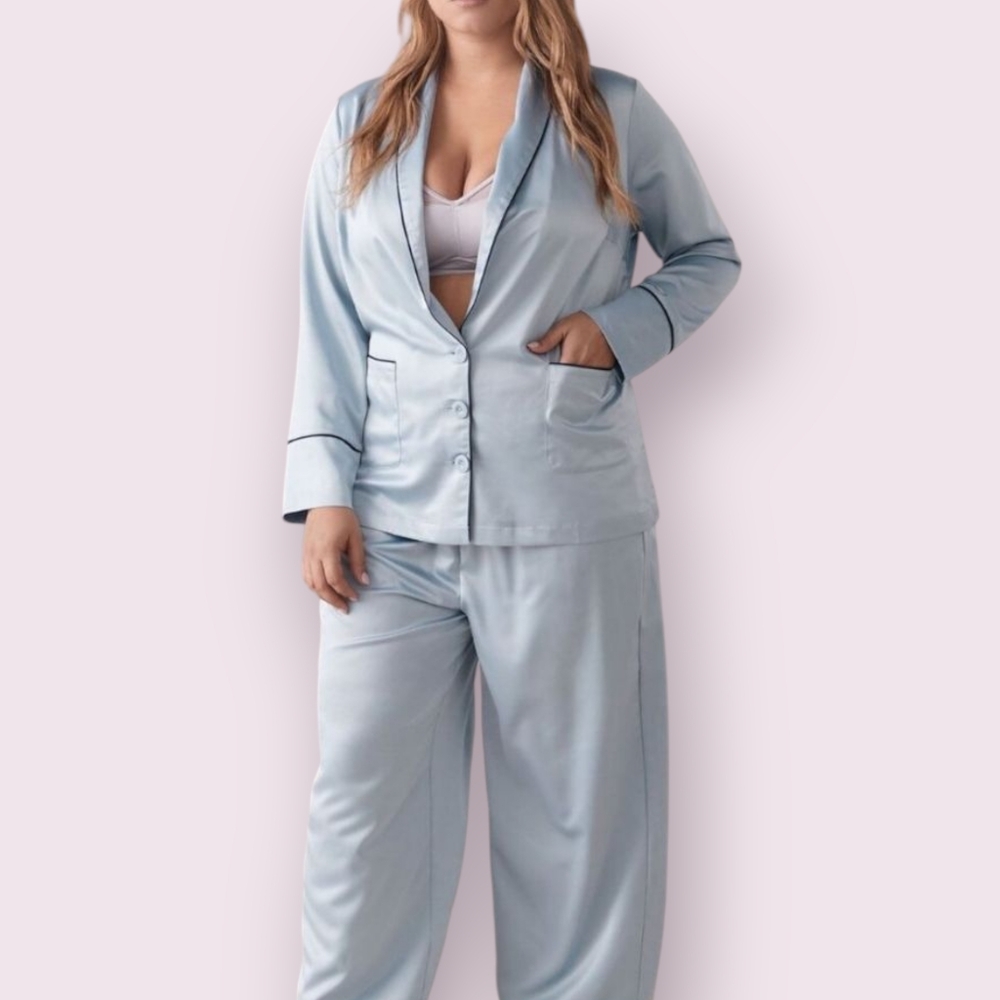 Ashley Graham Blue Silk Like PJ Bottom (Plus Size)